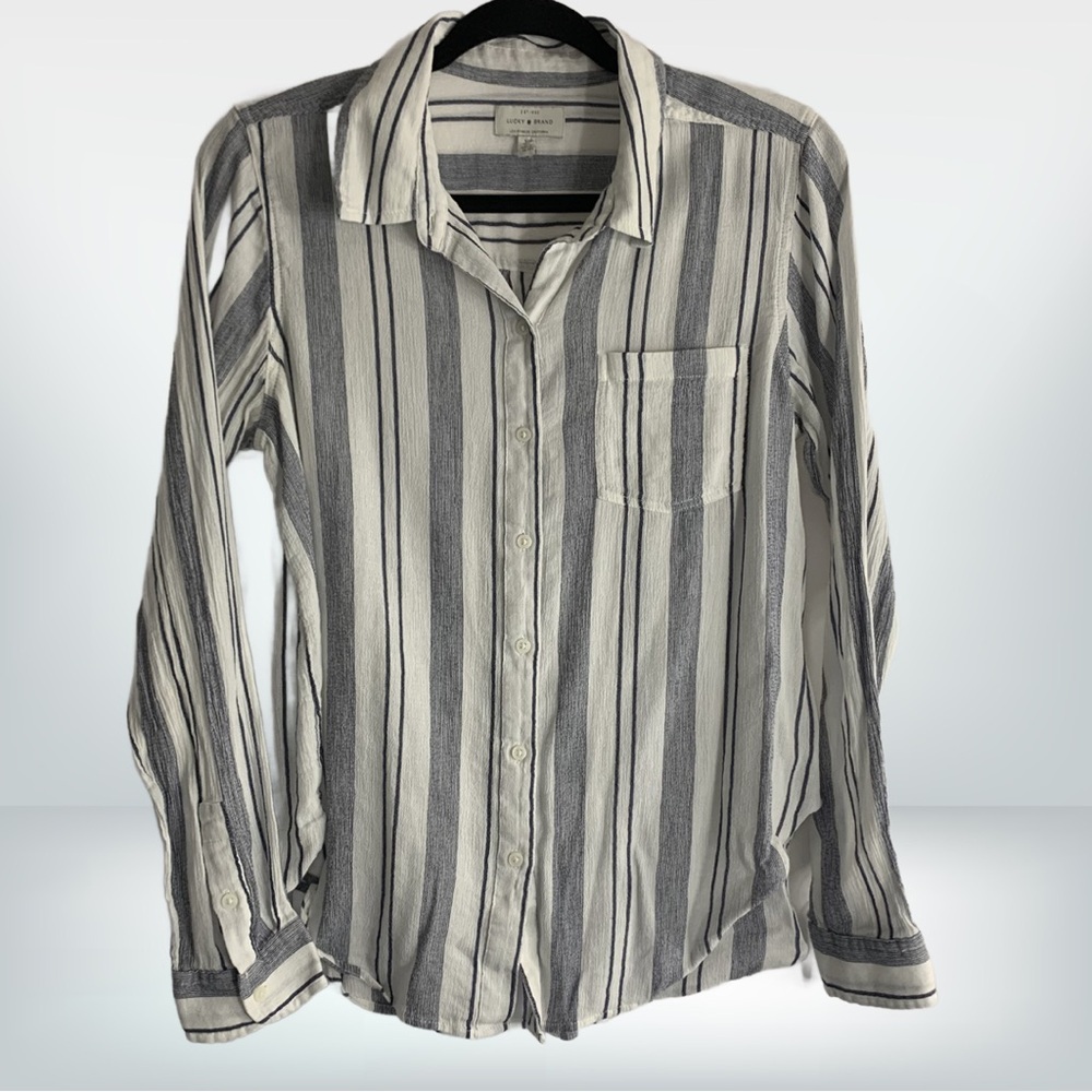 Lucky Brand Striped Cotton-Blend Button-Up Shirt, size SP